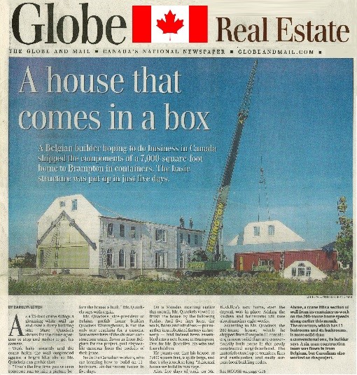 Canadees krantenartikel over het Belgisch bouwbedrijf "Quackels Woningbouw"