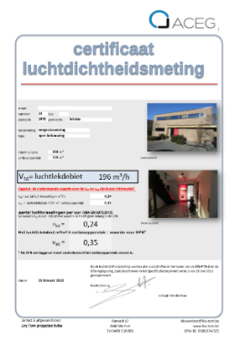 Luchtdichtheidscertificaat van de bouwfirma Quackels Woningbouw