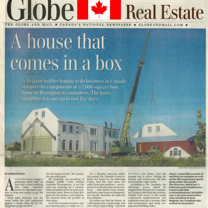 Canadees krantenartikel over Belgische Quackels Woningbouw